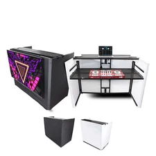 ProX XF-MESAMEDIA MK2 DJ Table Station w/ TV Mount, White + Black Scrims + Bag