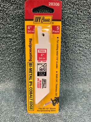 Bi-Metal Reciprocating Saw Blade 4'' x 24TPI (5-Pack)   by IVY Classic  28306