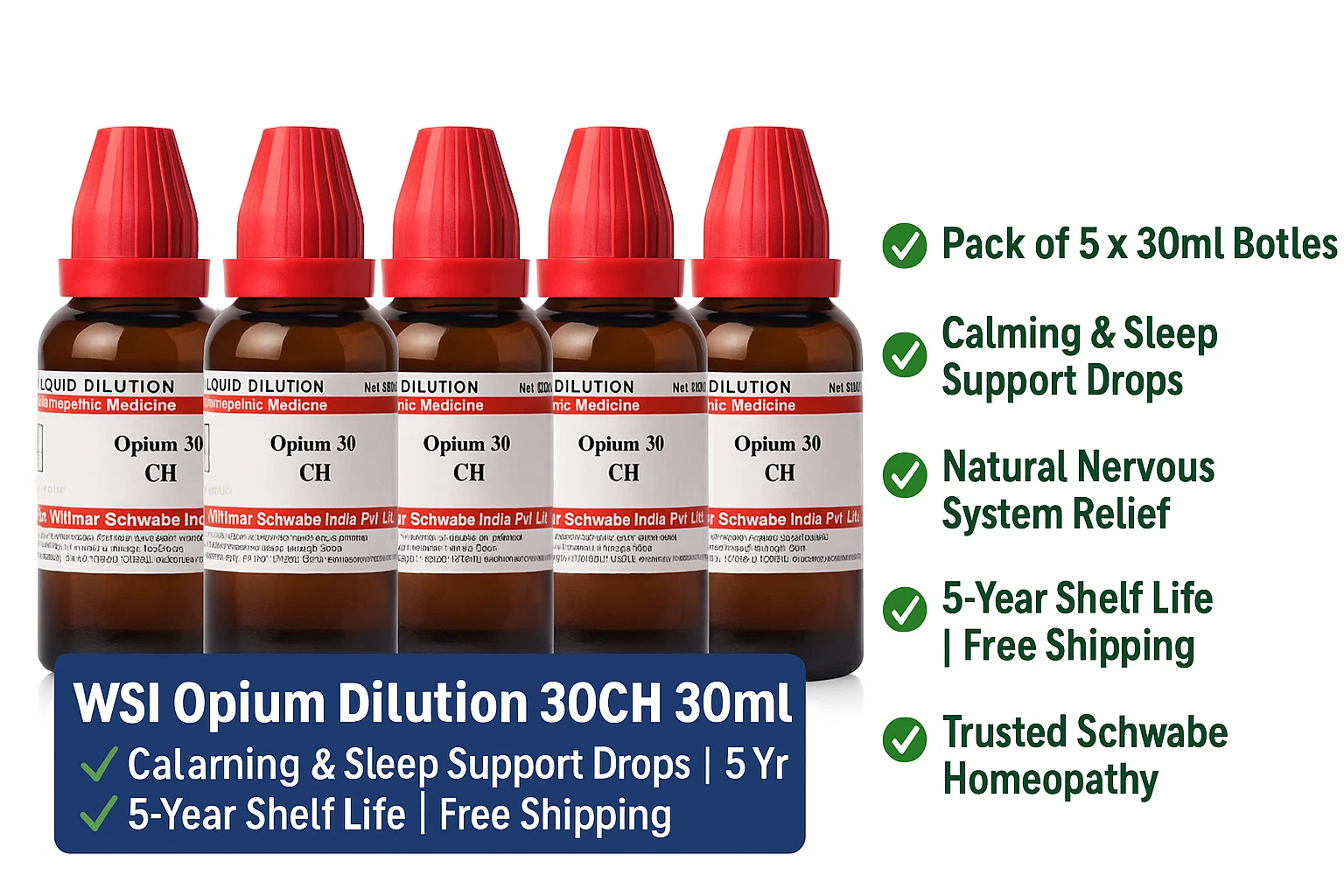 WSI Opium Dilution 30CH 30ml x 5 | Homeopathic Calming Drops | 5 Yr Shelf Life