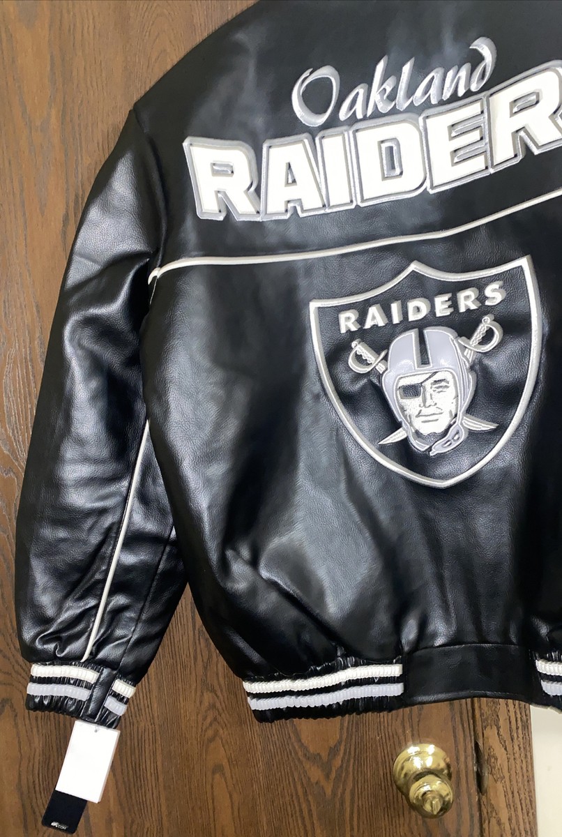 Vintage NFL Raiders Jacket Football Faux Leather Zip Up Black size