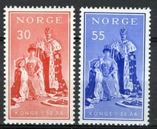 Norway 1955, Haakons 50th anniv as King set MNH, NK 439-440, Sc 343-44