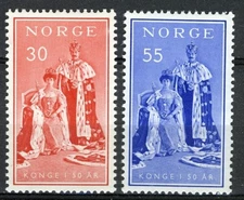 Norway 1955, Haakons 50th anniv as King set MNH, NK 439-440, Sc 343-44