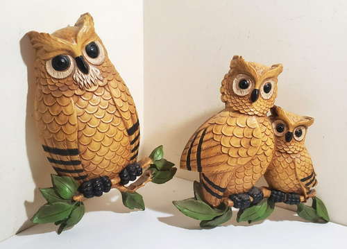 Two HOMCO Owl Plaques Wall Decor USA