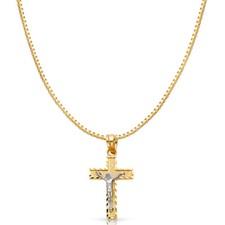 14K Gold Crucifix with Jesus Cross Pendant Necklace with 0.8mm Box Chain