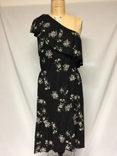 Lucky Brand Botanical Ruffle Dress 7W90329 Black NWT
