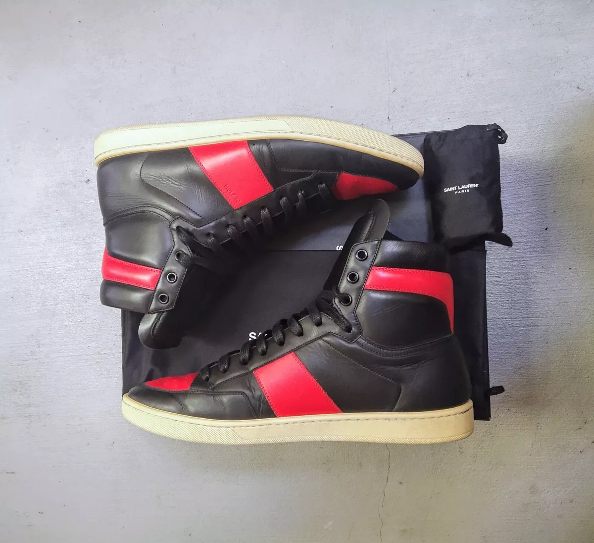 Saint Laurent SL 10H Men s Size 10.5 43.5 Black Red High Top
