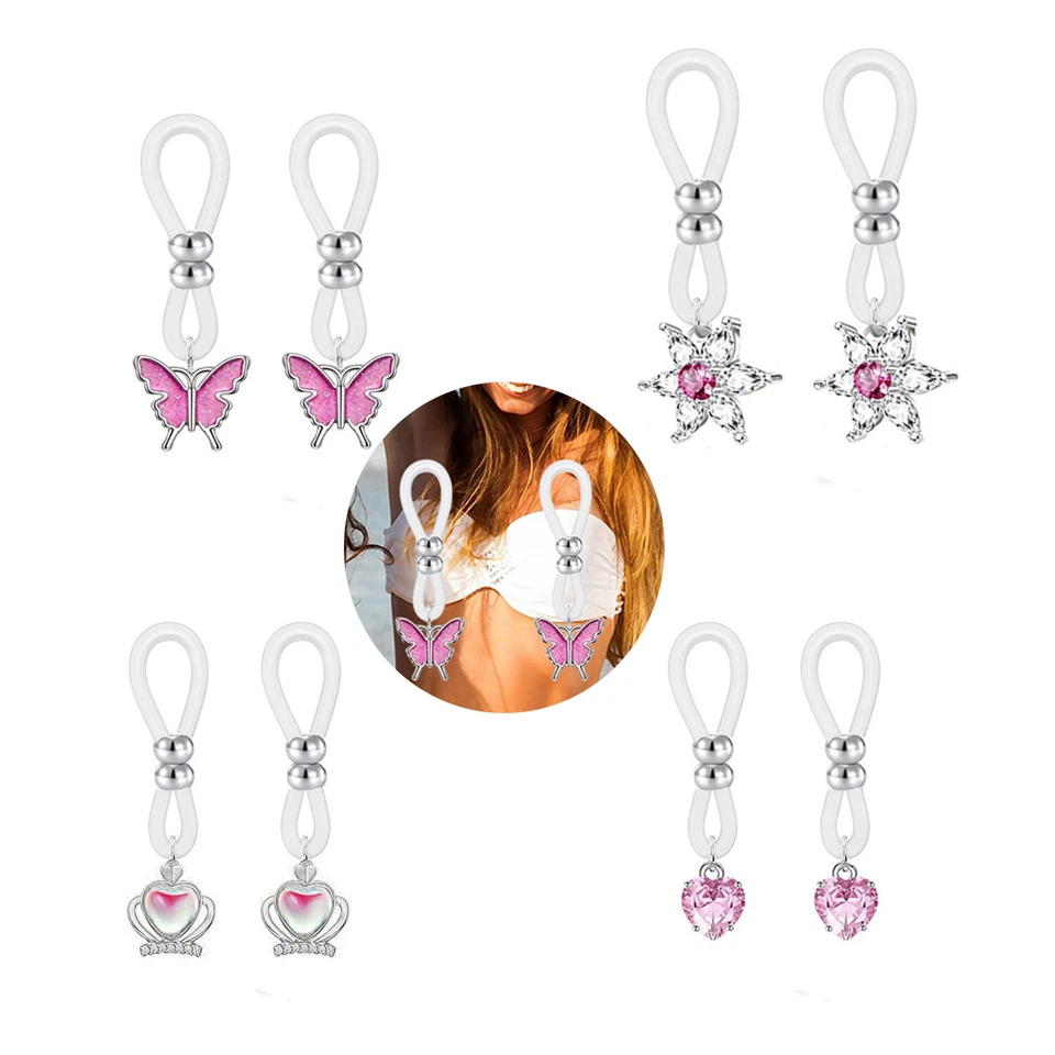 1Pcs Nipple Rings Fake Non-Piercing Steel Women Girls Fashion Body Jewelry - Image 3 of 4