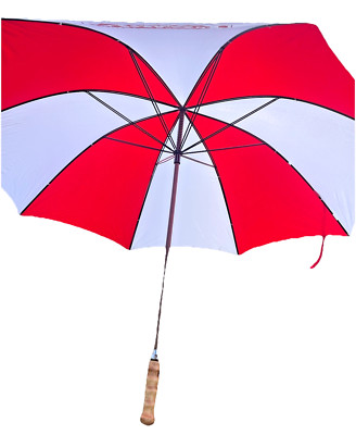 Lipton Tea Golf Umbrella Red and White Wood Handle and Shaft 4 ft W Vintage READ