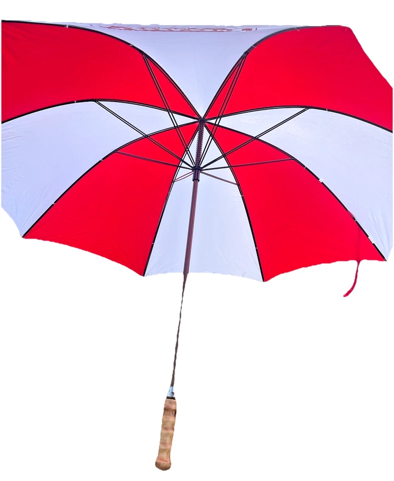 Paraguas de golf Lipton Tea rojo y blanco mango y eje de madera 4 pies con vintage LEER Foto 2 de 4