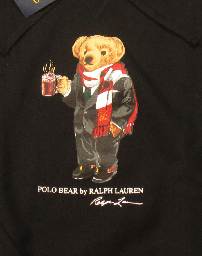 POLO RALPH LAUREN Big & Tall Black Polo Cocoa Bear Fleece Pullover