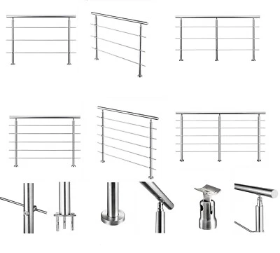 AICA Edelstahl Geländer Treppengeländer mit Querstab Handlauf Brüstung Treppe Bausatz