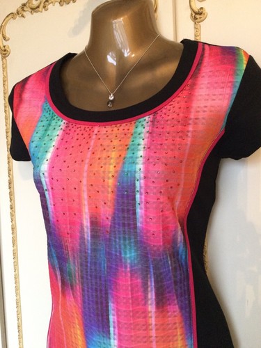 LIBRA DESIGNS UK 10 Ladies Black / Neon Multi Crystal Trim Twin Set NWT RP £199 - Picture 4 of 11