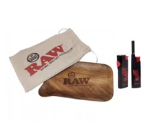 raw wooden wood pour Rolling tray 11”x7” With Bag+RAW phoenix Extendo Lighter
