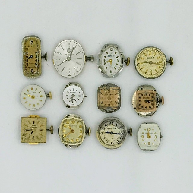 Lot 12 Vintage Swiss Ladies Wrist Watch Movements 6 Gruen 2 Longines 2