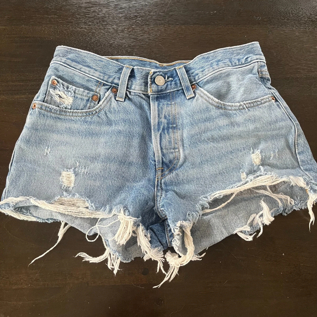 Levi s 501 High Rise Raw Hem Jean Shorts Denim Size 26 Button Fly