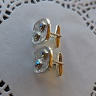 Vintage Silver Toned Iridescent Rhinestone Cufflinks — photo 4