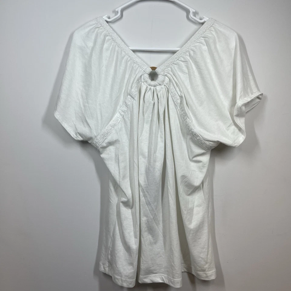 NEW prAna Kiki Top Womens XL Ivory Peasant Boho Shirt Organic Cotton Wooden Ring - Image 2 of 4
