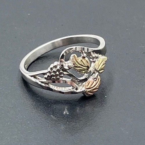 Rushmore Gold Company RC 925 12KLeaves Grapes Rose Green Gold Sterling Ring 9.5
