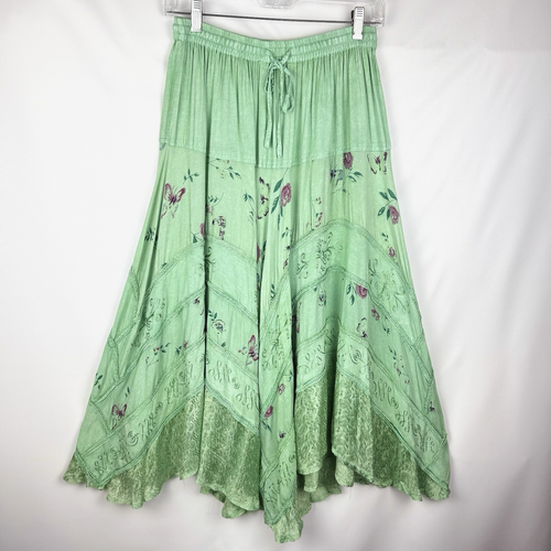 Advance Bekleidung Rock türkis OS bestickt Spitze Taschensaum Western Bohemian 70er