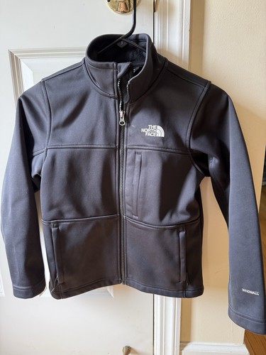 The North Face Apex Softshell Jacket Black Boys Sz S 7/8 Fleece Lined Collar Zip