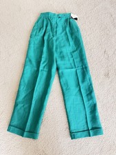 VINTAGE Jennifer Moore Dress Pants Womens 6 Green Linen Pleated Hi Rise New