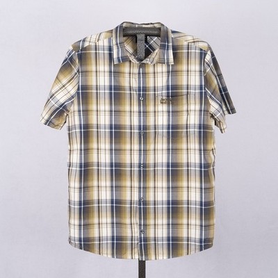 Jack Wolfskin Men's Short Sleeve Organic Cotton Button Up Shirt Plaid Size LARGE
