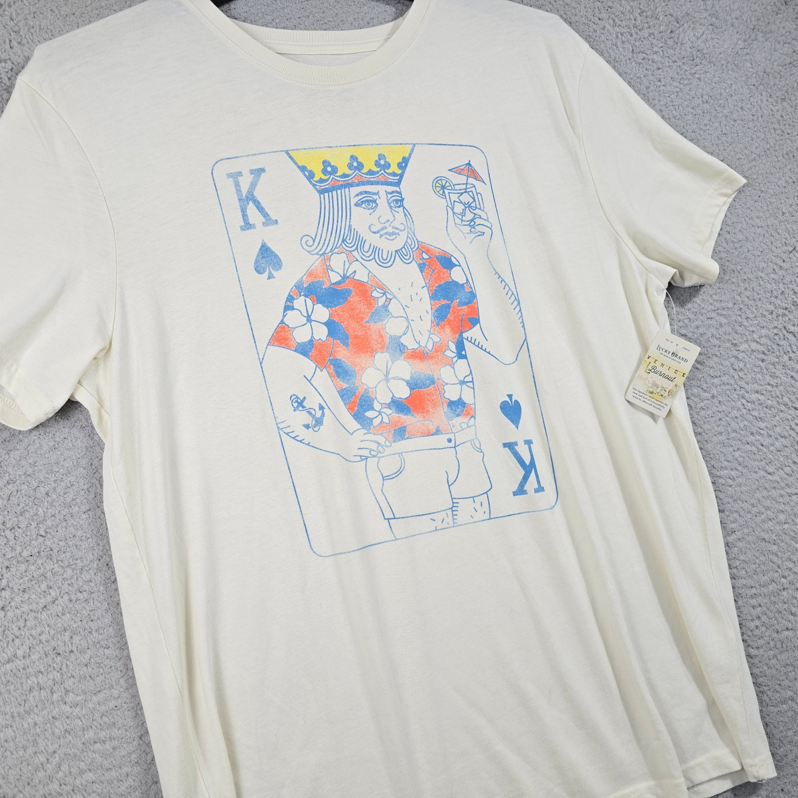 Lucky Brand King of Summer Shirt Mens XL White Casual Funny Cocktail NWT