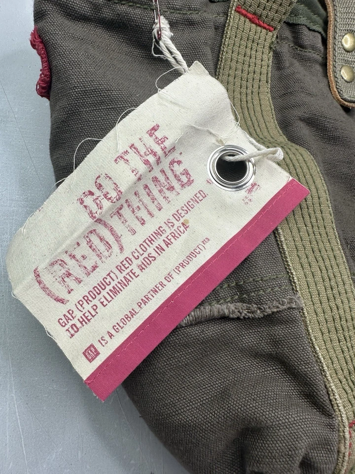 Gap Canvas Tote Shoulder Bag Travel Casual Army Green w/Red Stitching - Image 3 of 4