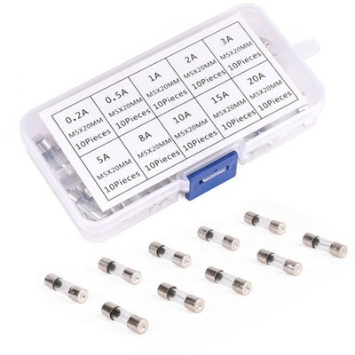 100pcs 5*20mm Quick Blow Electrical Glass Fuses Fast-Blow Acting Assorted Set