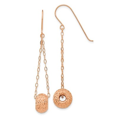 14K Rotgold Kette mit Diamantschliff 8mm gepuffte Donut Perlen Ohrhänger