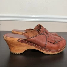 Thom McAn Size 8 / 8.5 Brown Leather Mule High-Heel Shoes Platform Vintage