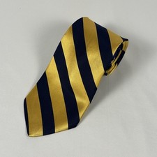 Tommy Hilfiger Silk Tie Vintage Gold Navy Repp Stripe Made in USA 3.5" W 59" L