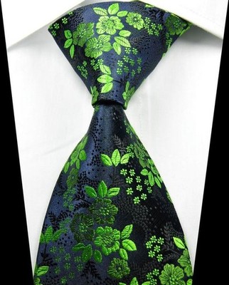 New Floral Green Black Jacquard Woven 100% Silk Fashion Men's Tie Necktie