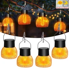 2-4X Solar Lights Lantern Outdoor Hanging Flickering Flames Solar Outdoor Decor