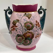 Antique 19th Century Old Paris Porcelain Vase Urn in Pink & Violet E P & C  13”