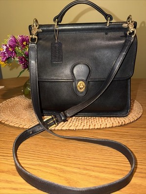 VINTAGE WOMEN'S COACH BLACK WILLIS CITY BAG TOP HANDLE BRASS #9927