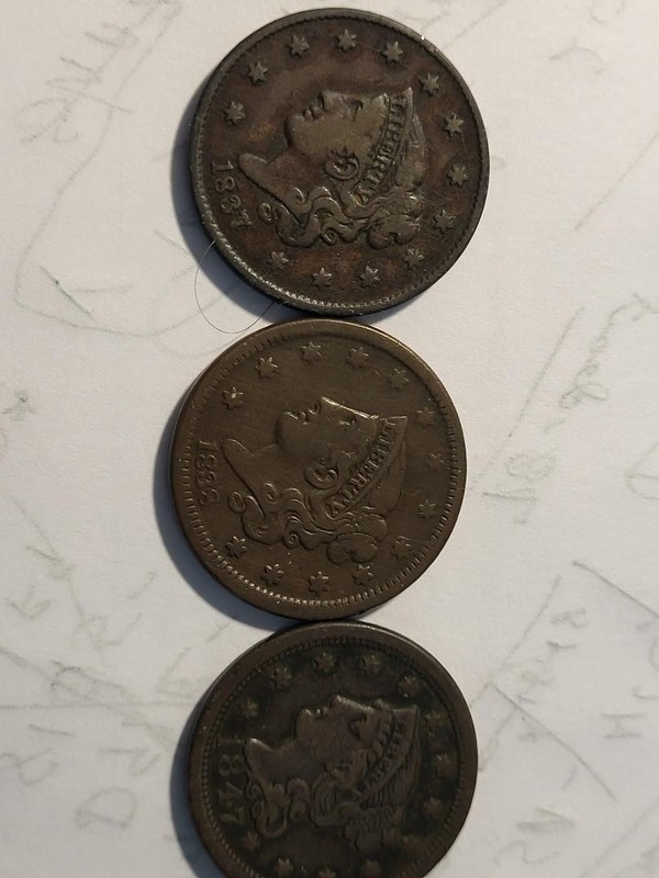 1837, 38 47 Coronet Head Large Cent  -3 nice coins