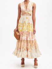 Zimmermann Postcard Pleated Paisley Chiffon Midi Dress Multi Size M Pre-Owned