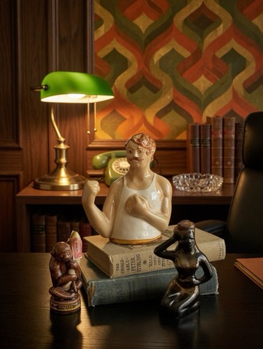 Vintage 1971 Ezra Brooks Boxer Decanter Top + Mobana Monkey & Borghini Figurine
