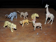 Lot 7 pcs: 1960s Marx Animal Kingdom Giraffe, Elephant, Lion, Tiger, Eland, Jag+