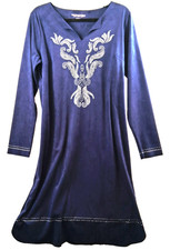 NEW Soft Surroundings Ambrosia Dress Blue Faux Suede Beaded V Neck Boho Mesa MED