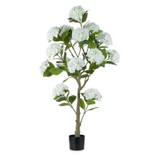 White Hydrangea Artificial Trees: 5ft Fake Silk Plants for Home Living Room D...