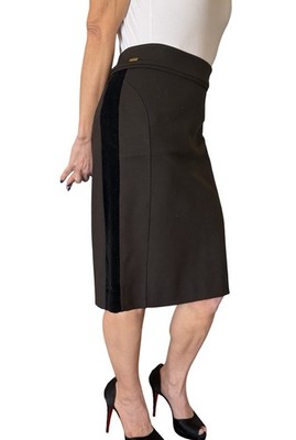 Vintage Gucci Women's Large Skirt Brown Straight Pencil Black Velvet Stripe