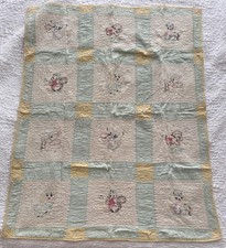 Antique Crib Quilt Baby Embroidered Animals Cotton Nursery Handmade
