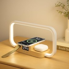 LED Bedside Lamp with Wireless Charger, 3 in 1 Touch Control Bedside Lamp, Wood