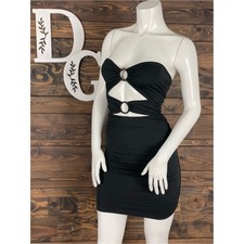 SHEIN Bonvoyette O-Ring Cut Out Black Bodycon Mini Dress Sleeveless Sweetheart S