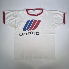 Vintage United Airlines Ringer T Shirt M Logo, Champion USA 100% Cotton