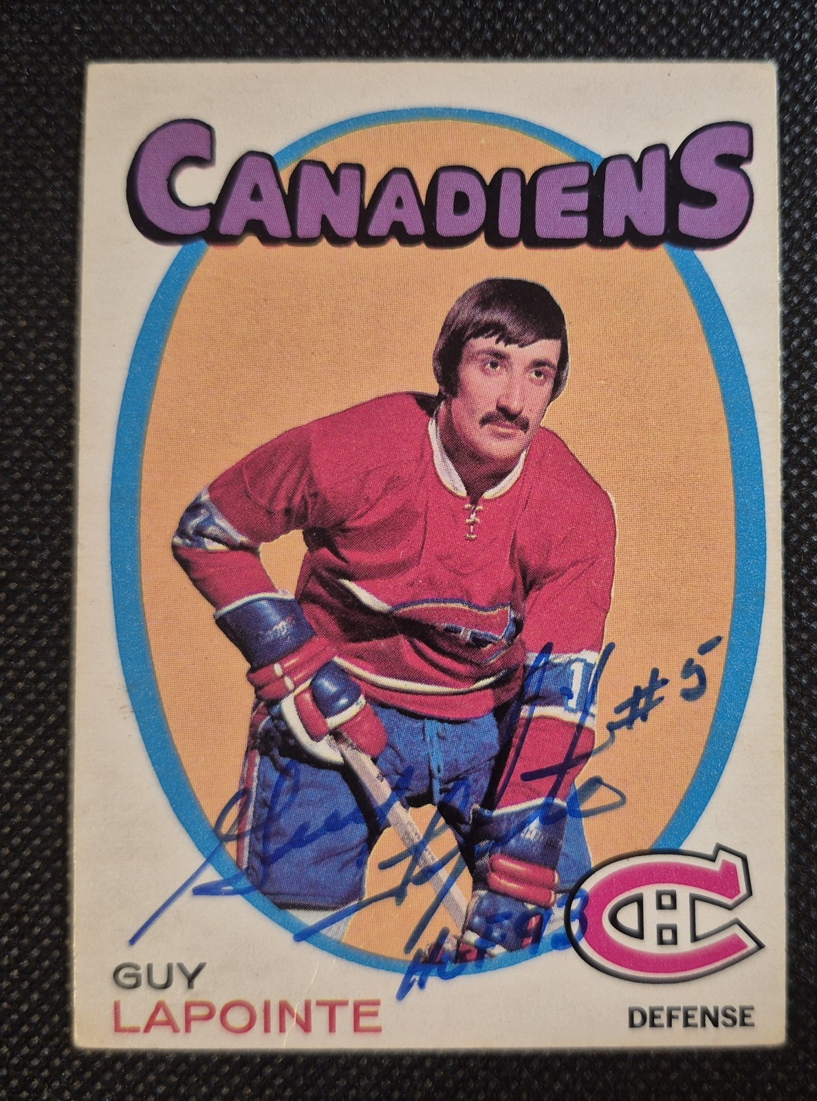 Guy Lapointe 1971-72 O-Pee-Chee #145 Auto w/ Inscription "HOF 93"
