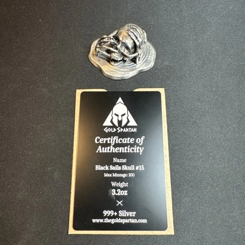 3.2 oz .999 Fine Silver by Gold Spartan Black Sail Skull