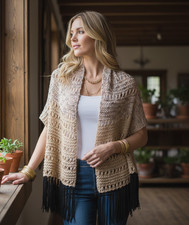 NEW Beige Black Hand Knitted Shawl Wrap Scarf Boho Hippie Artsy Indie Festival